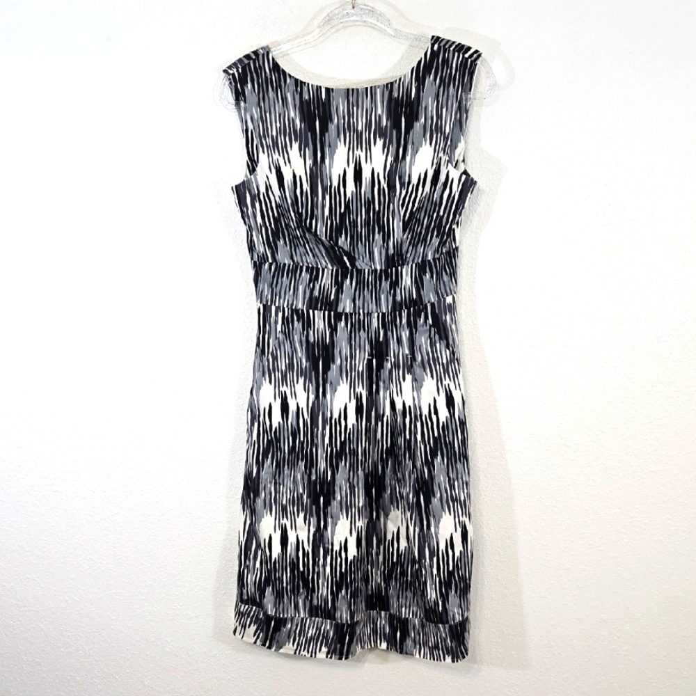 Calvin Klein Black/Gray/White Abstract Dress Office Church Neutral Pockets, 6